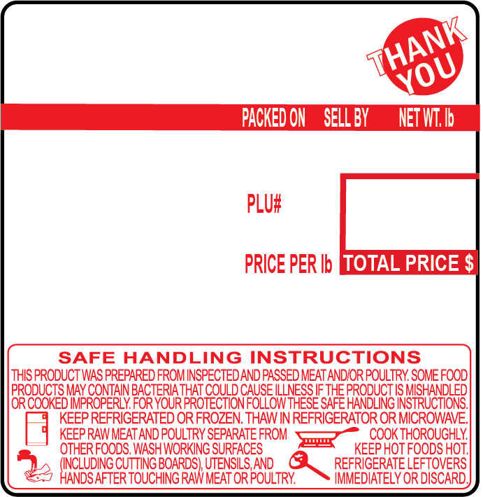 EW-140, UPC Barcode, Safe Handling Instructions, Direct Thermal Label